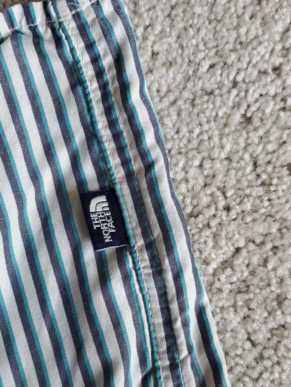 The North Face Men's Black, Green & White Vertical Stripe Button-Down Shirt
